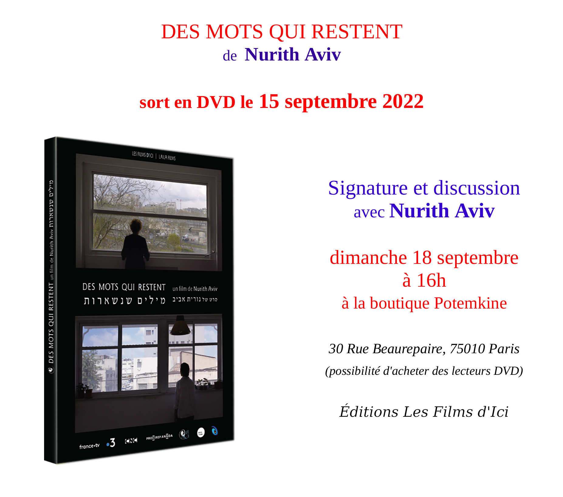 DVD Des Mots Qui Restent 2022 Nurith Aviv