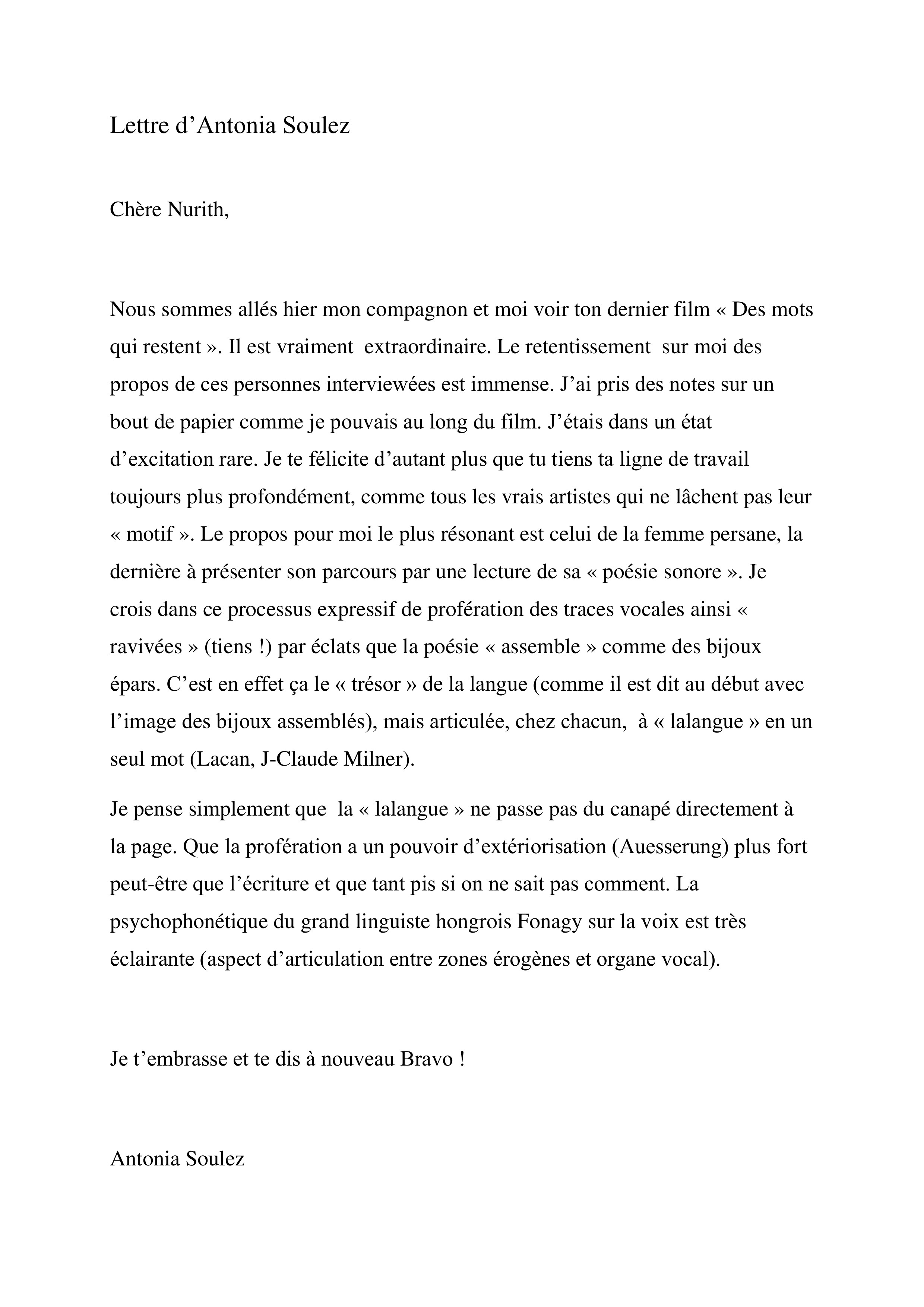 Lettre d'Antonia Soulez'