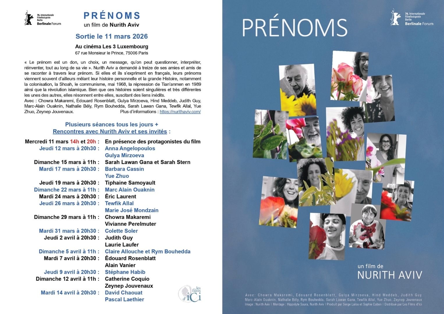 seances_cinema Prénoms 2026 Nurith Aviv